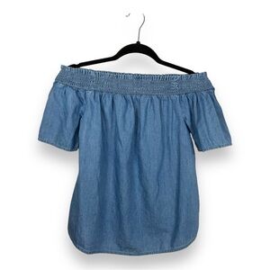 SMALL BLUE LYOCELL TOP BEACH LUNCH LOUNGE OFF SHOULDER PEASANT TOP